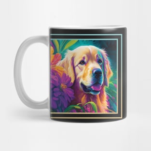 Thirsty Golden Retriever Floral Tropical Vibrant Digital Oil Painting Portrait Mug